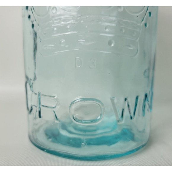 Vintage Crown Blue Glass Quart Canning Jar w. Glass Lid Bubbles D3 - Picture 3 of 11